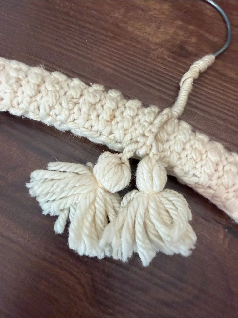 Vintage Crochet Coated Clothes Hangers Lot of 3 Retro Boho Tassel